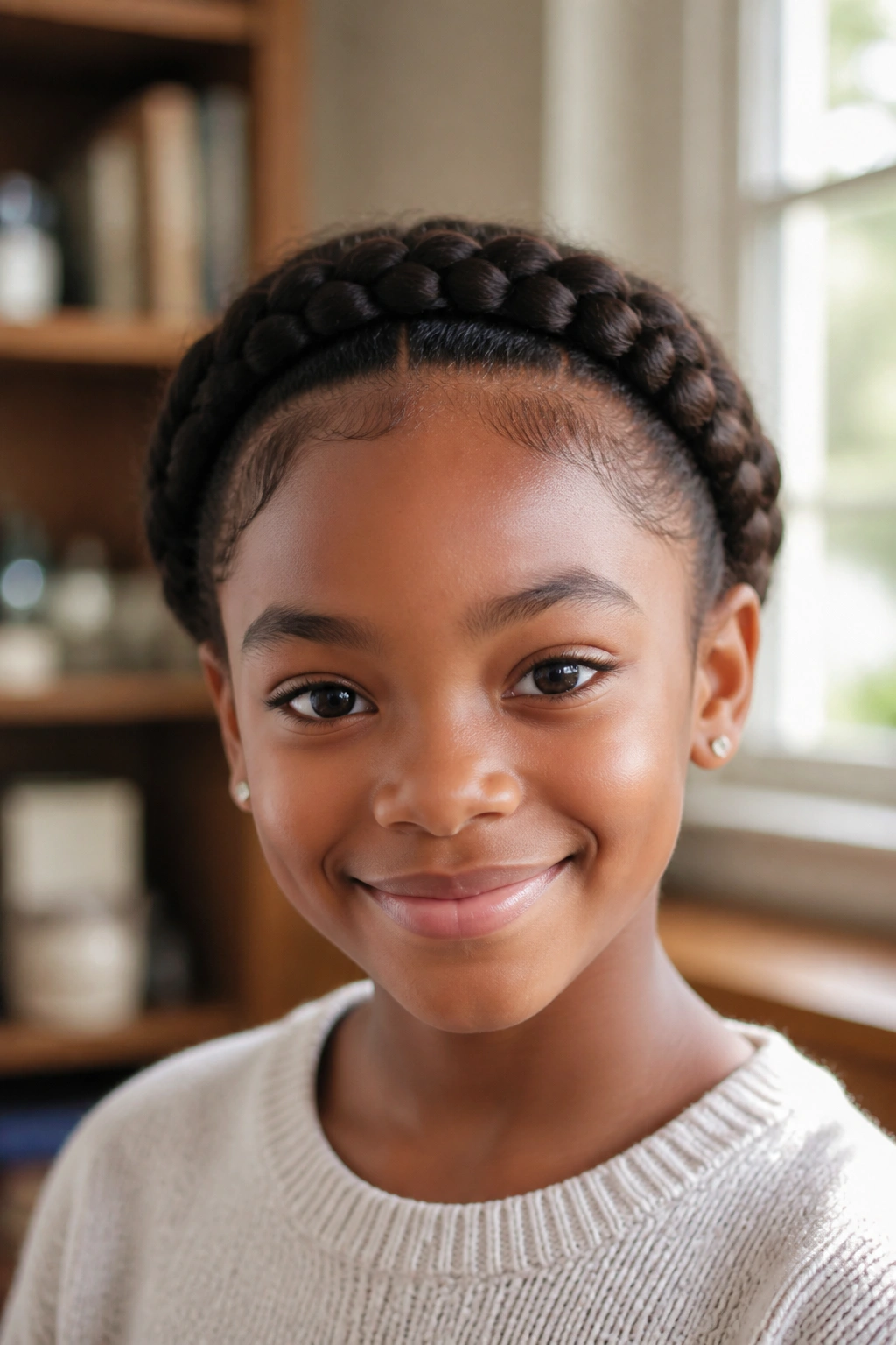 Close-up of a girl wearing a halo braid around the hairline