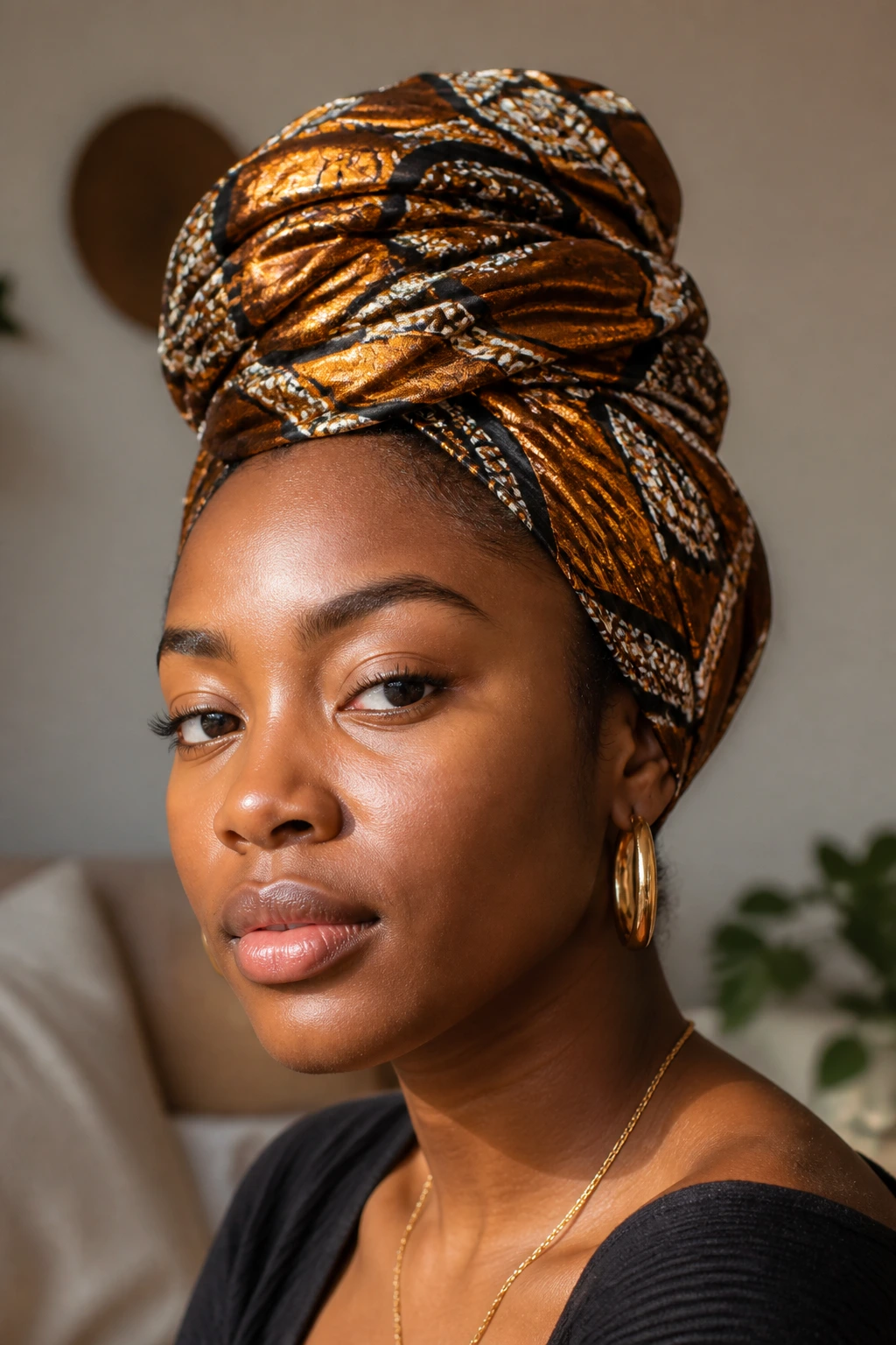 Headwrap style close-up portrait on a real person