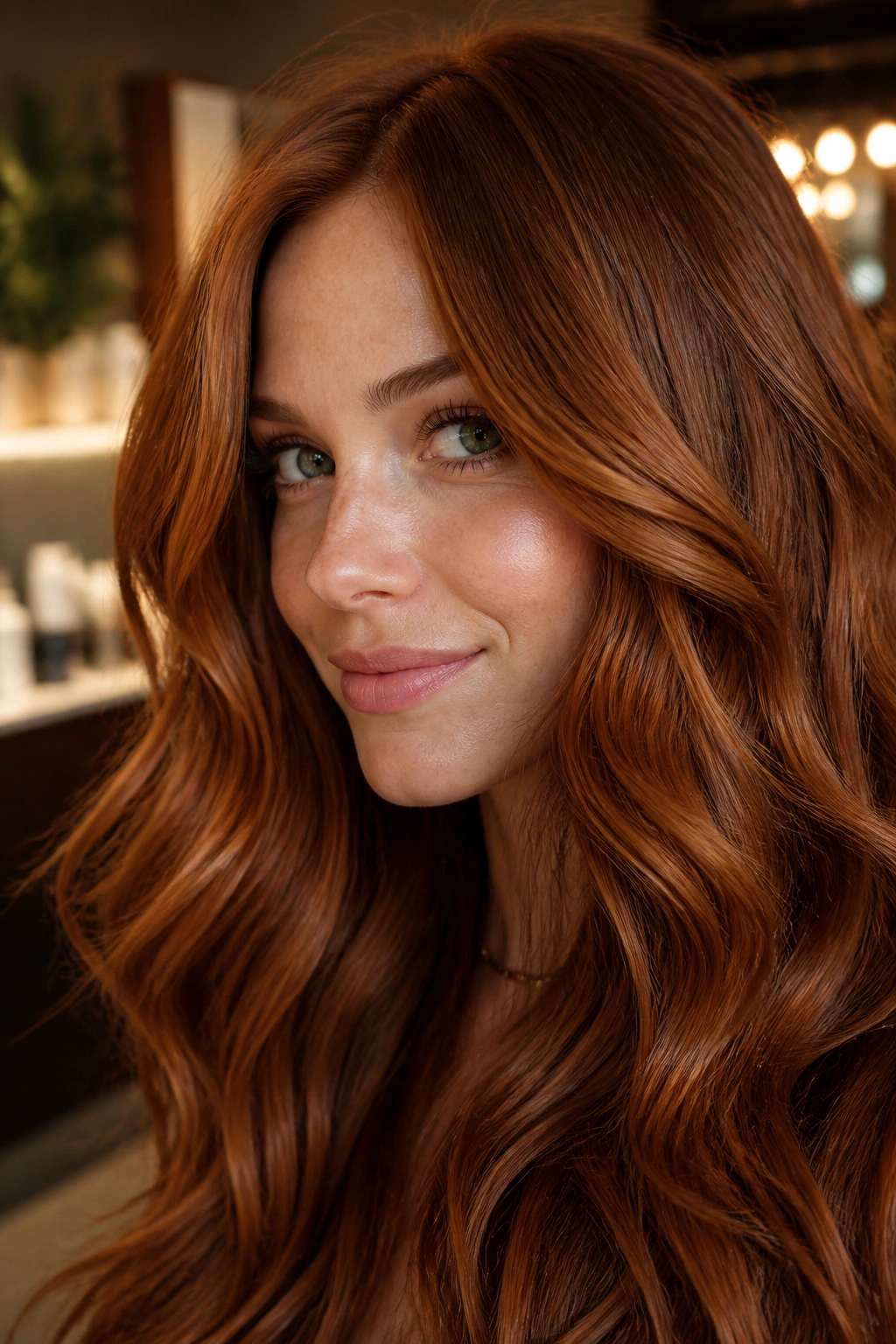 Close-up of honeyed auburn hair with golden warmth