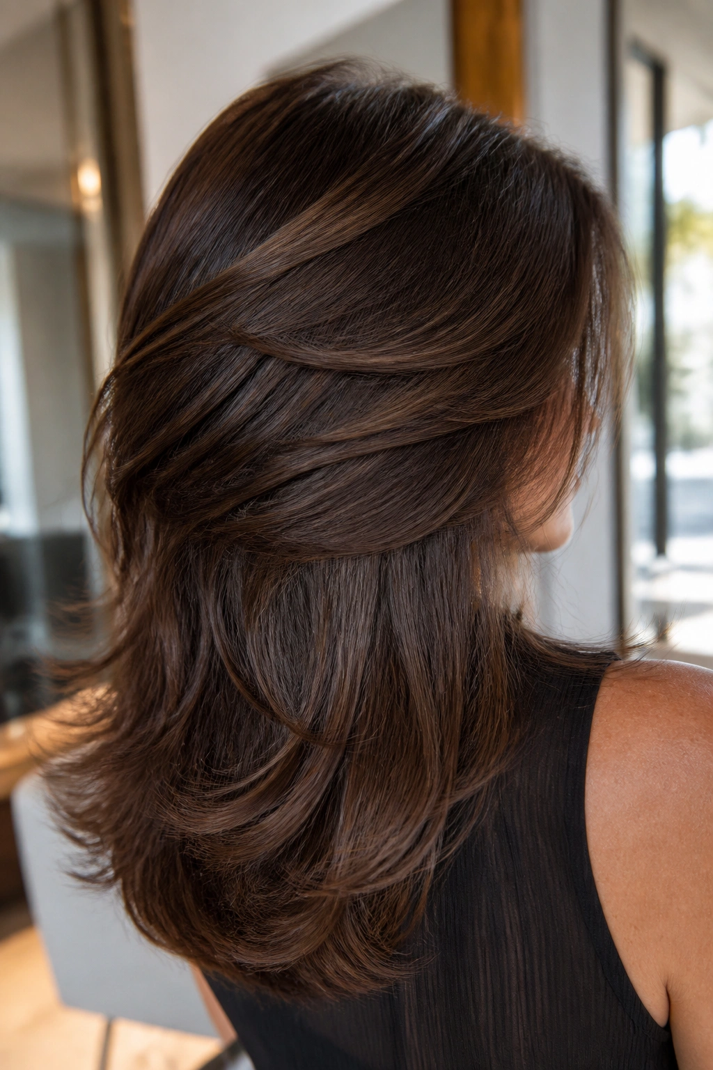 Close-up of a real woman showing subtle internal layering that reduces bulk while keeping outer edge solid