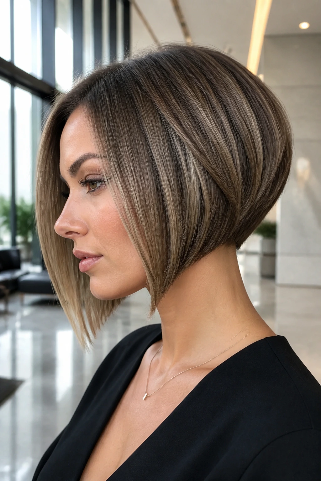 Portrait of a woman with inverted bob and tapered back