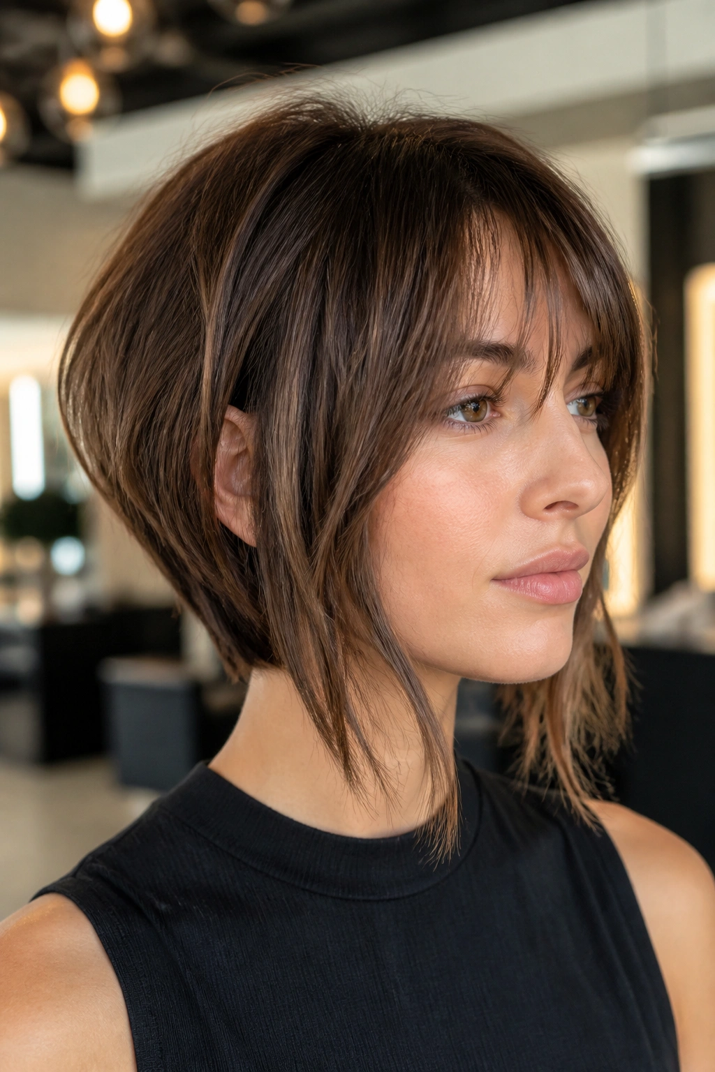 Real person with inverted wolf bob and face-framing bangs