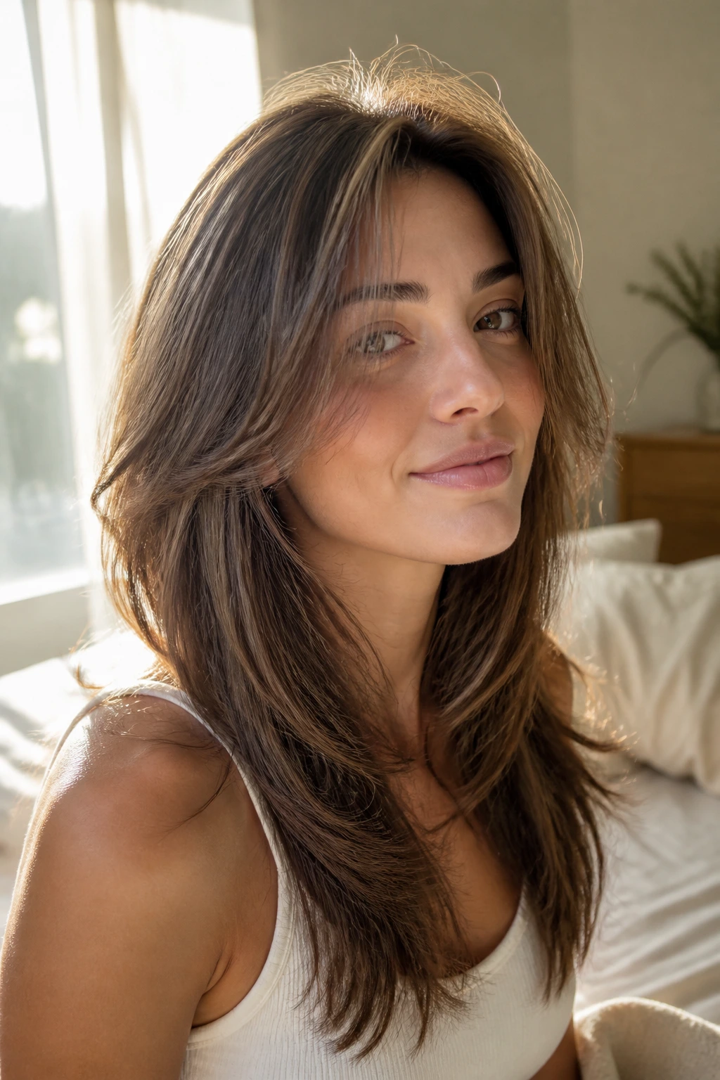 Close-up of a woman showing subtle invisible layers in hair