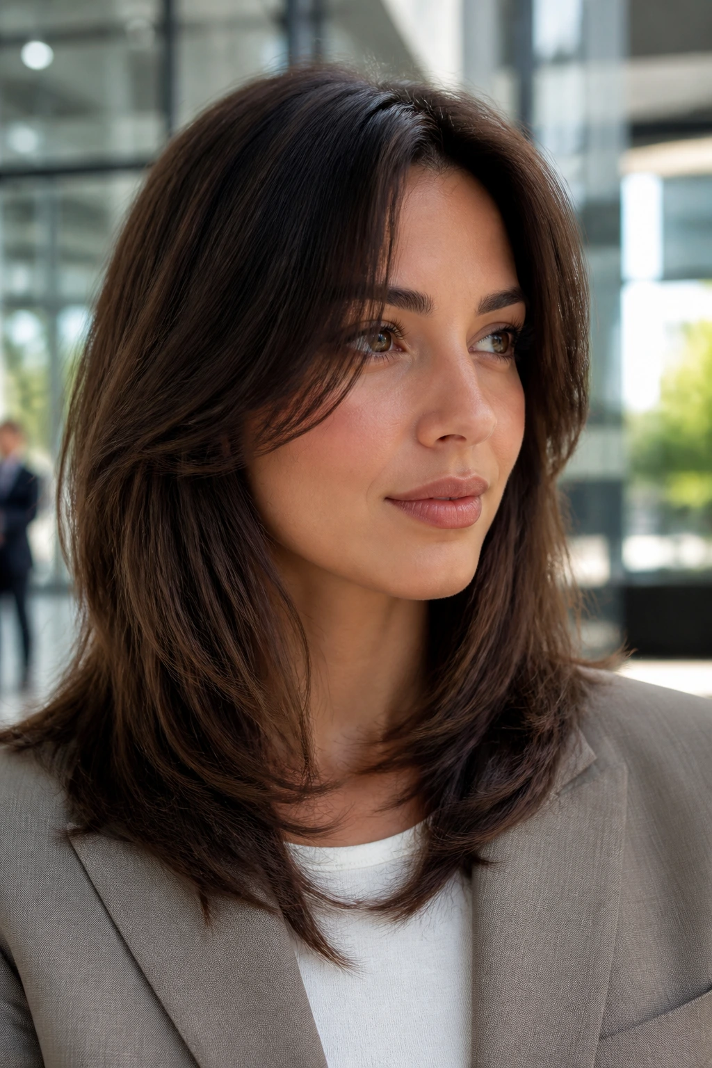 Portrait of a real woman showing invisible layers for a polished, sleek finish.