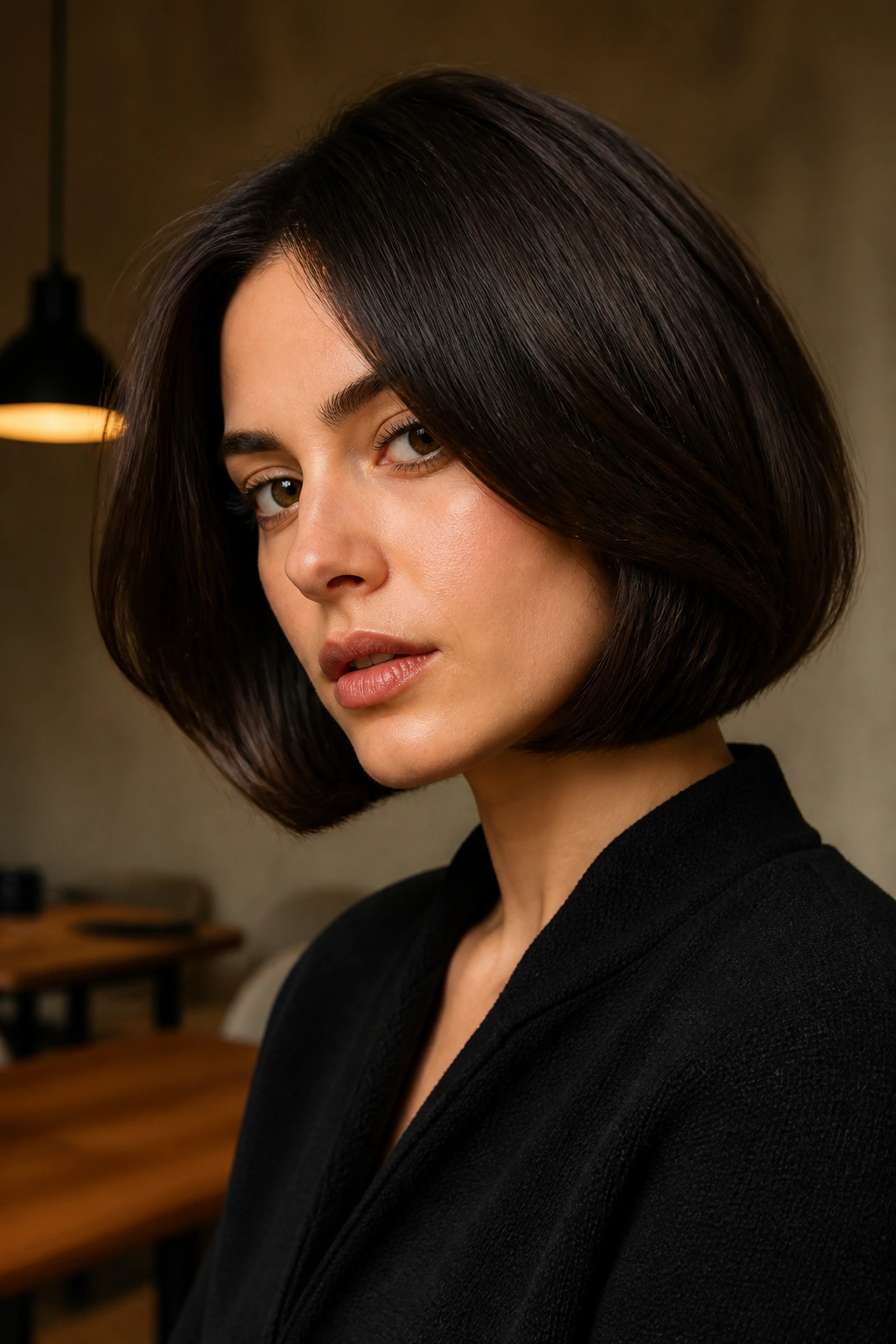 Italian bob with heavy shape on a real woman