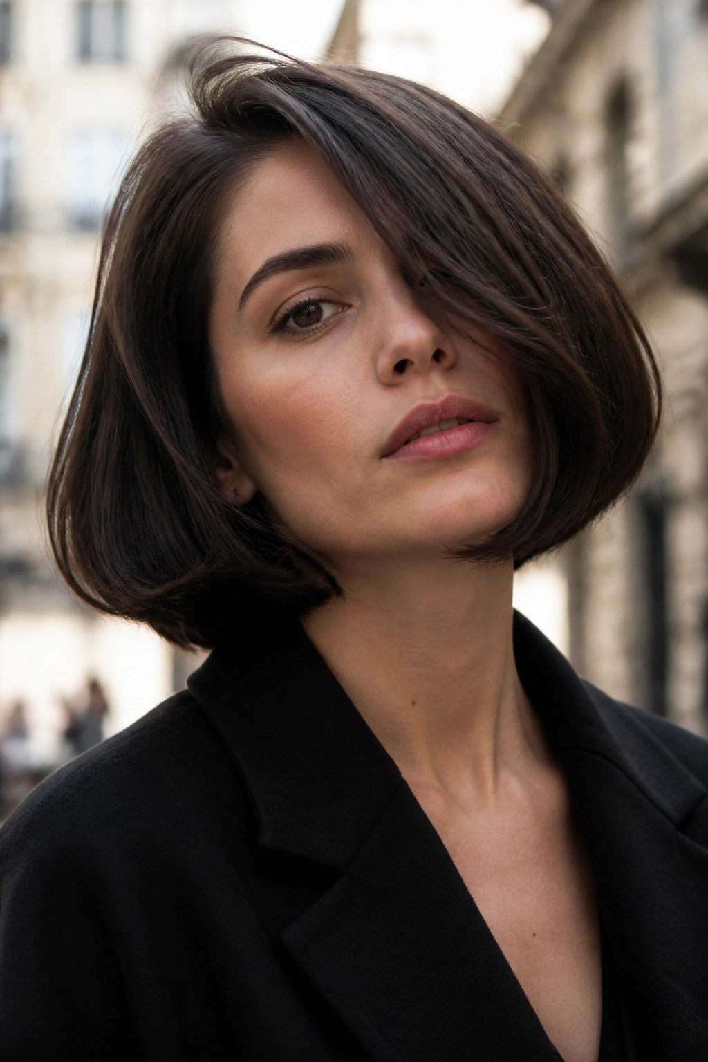 Portrait of a woman with an Italian bob, swingy and weighty