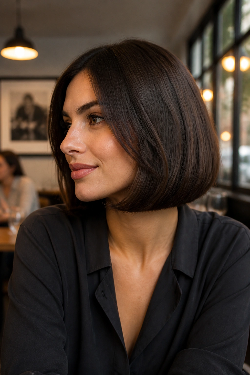 Portrait of Italian brunette bob with full ends