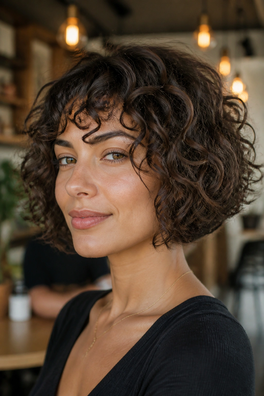 Real person with jaw-length bob and invisible layers showing a clean silhouette