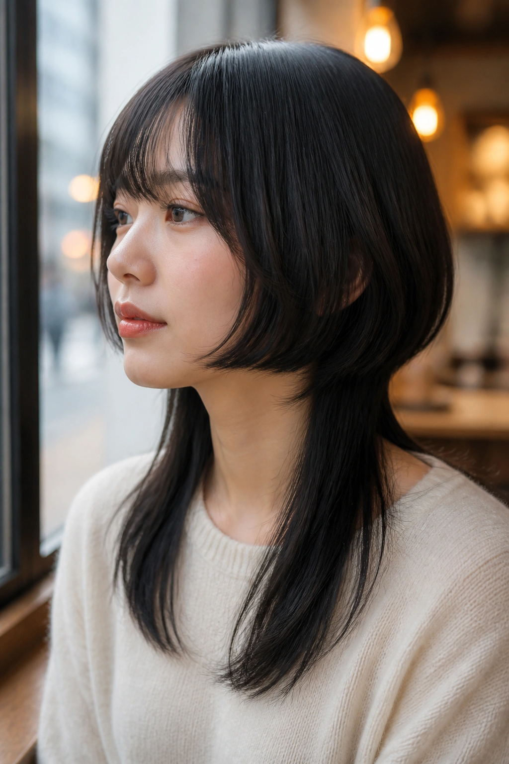 Real woman with jellyfish cut featuring a delicate top layer