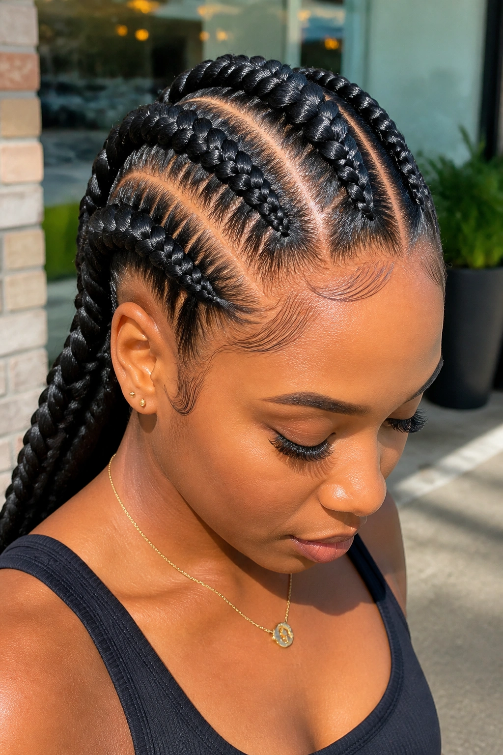 Real woman with jumbo cornrows close-up