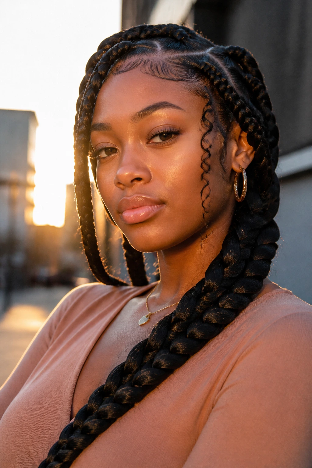 Real woman with jumbo goddess braids making a bold statement.
