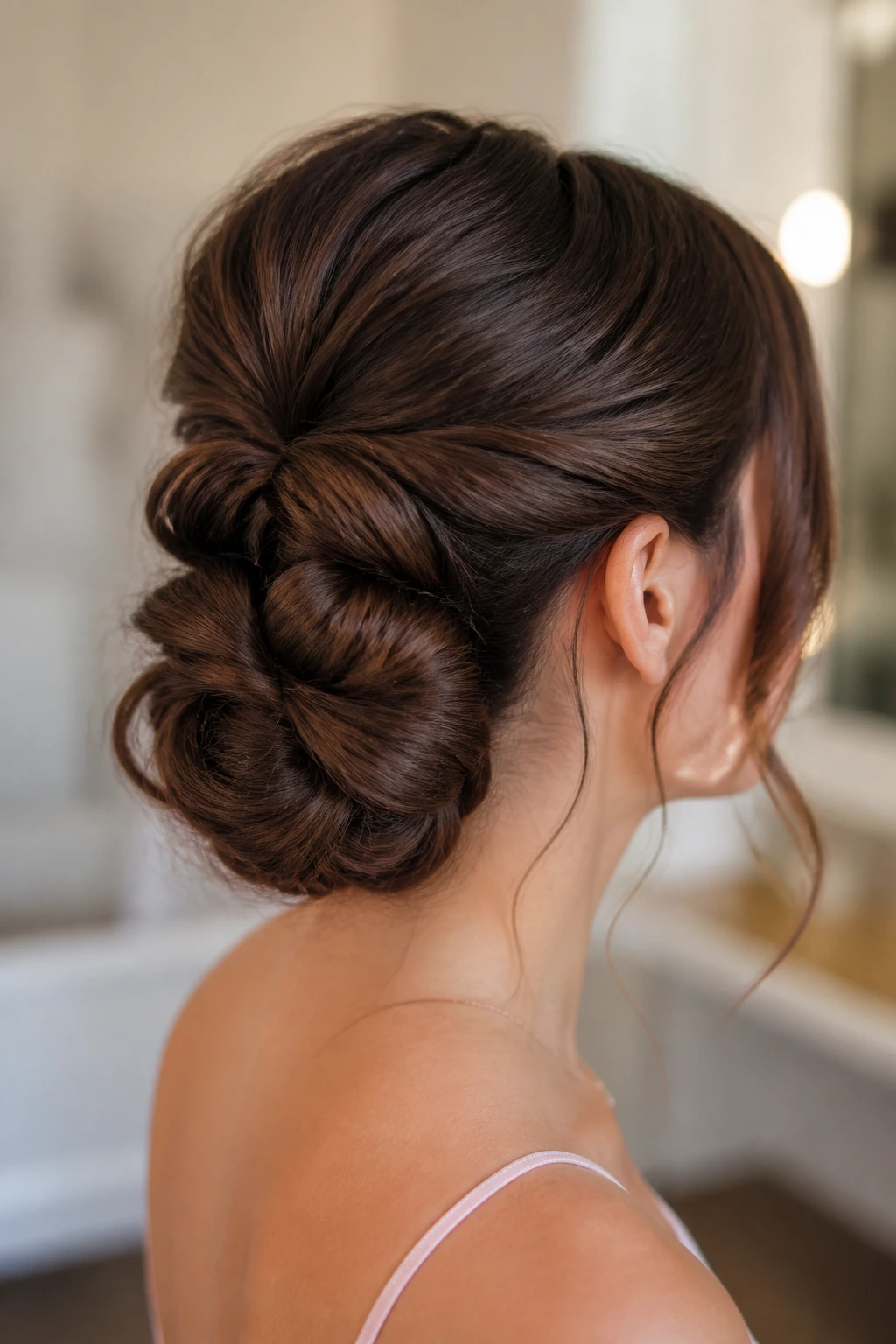 Real woman with knotted bun and hidden pins