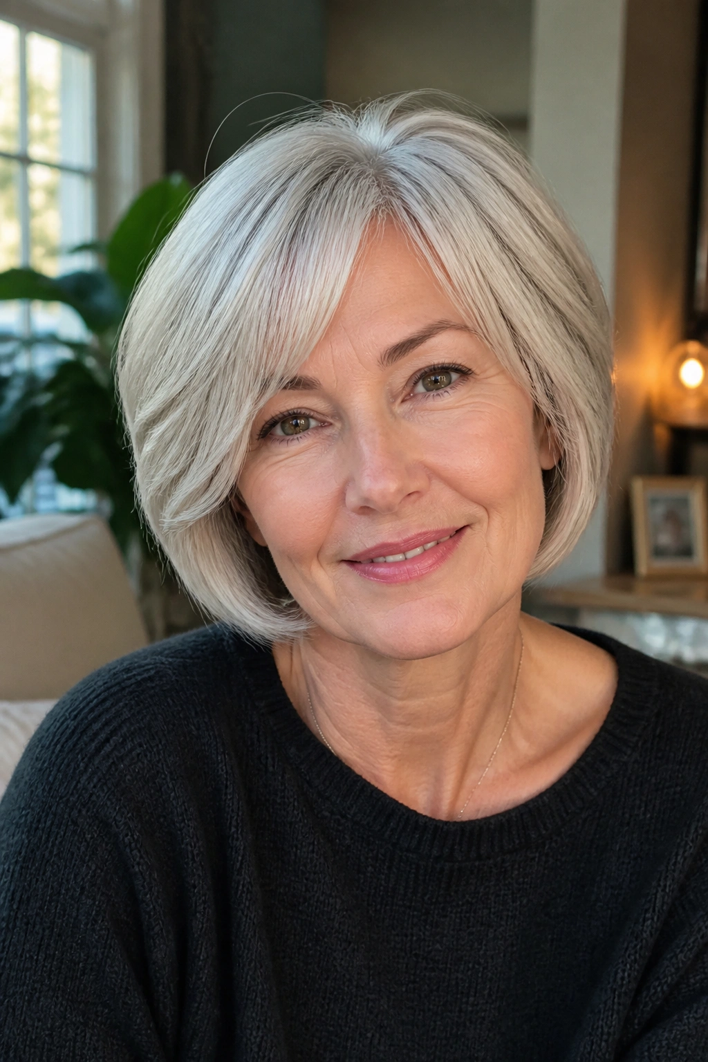 Close-up portrait of a real woman with Layered Bob in natural light