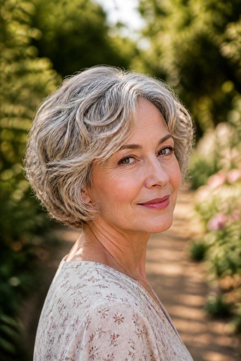Close-up of real woman with layered crop following natural waves