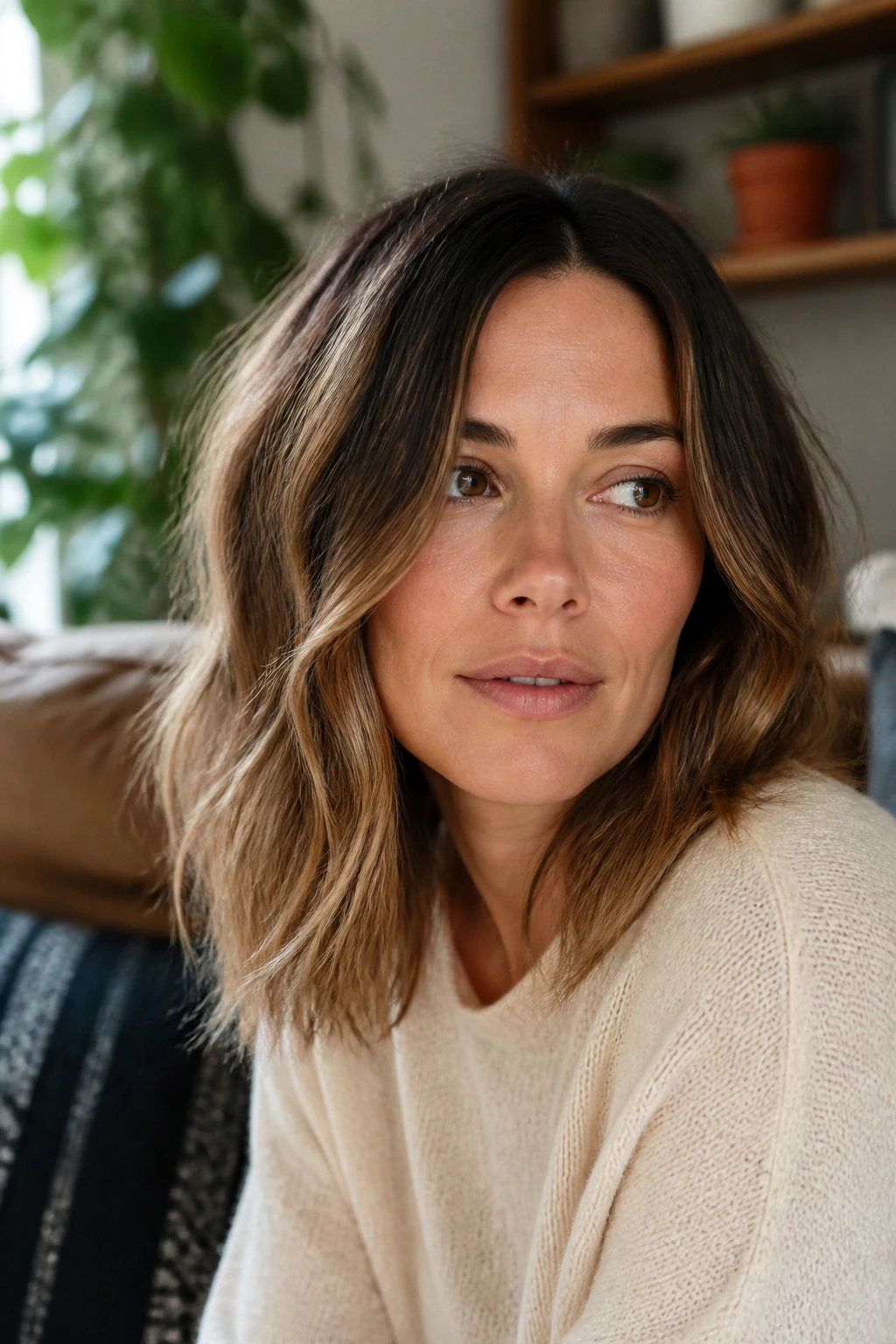 Portrait of a real woman with a lived-in lob and soft texture.