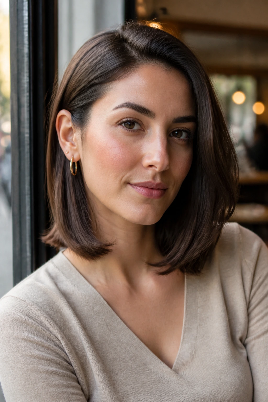 Portrait of a person with a tucked-behind-ear lob showing one side tucked behind the ear and the other loose