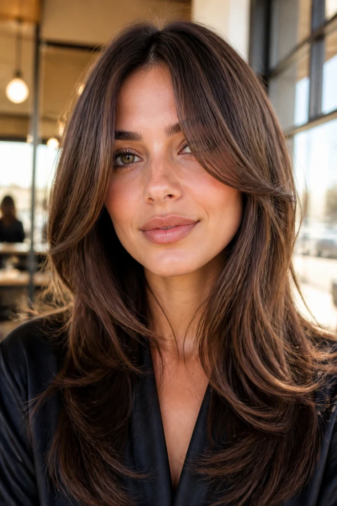 22 Layered Haircuts With Bangs for Round Faces