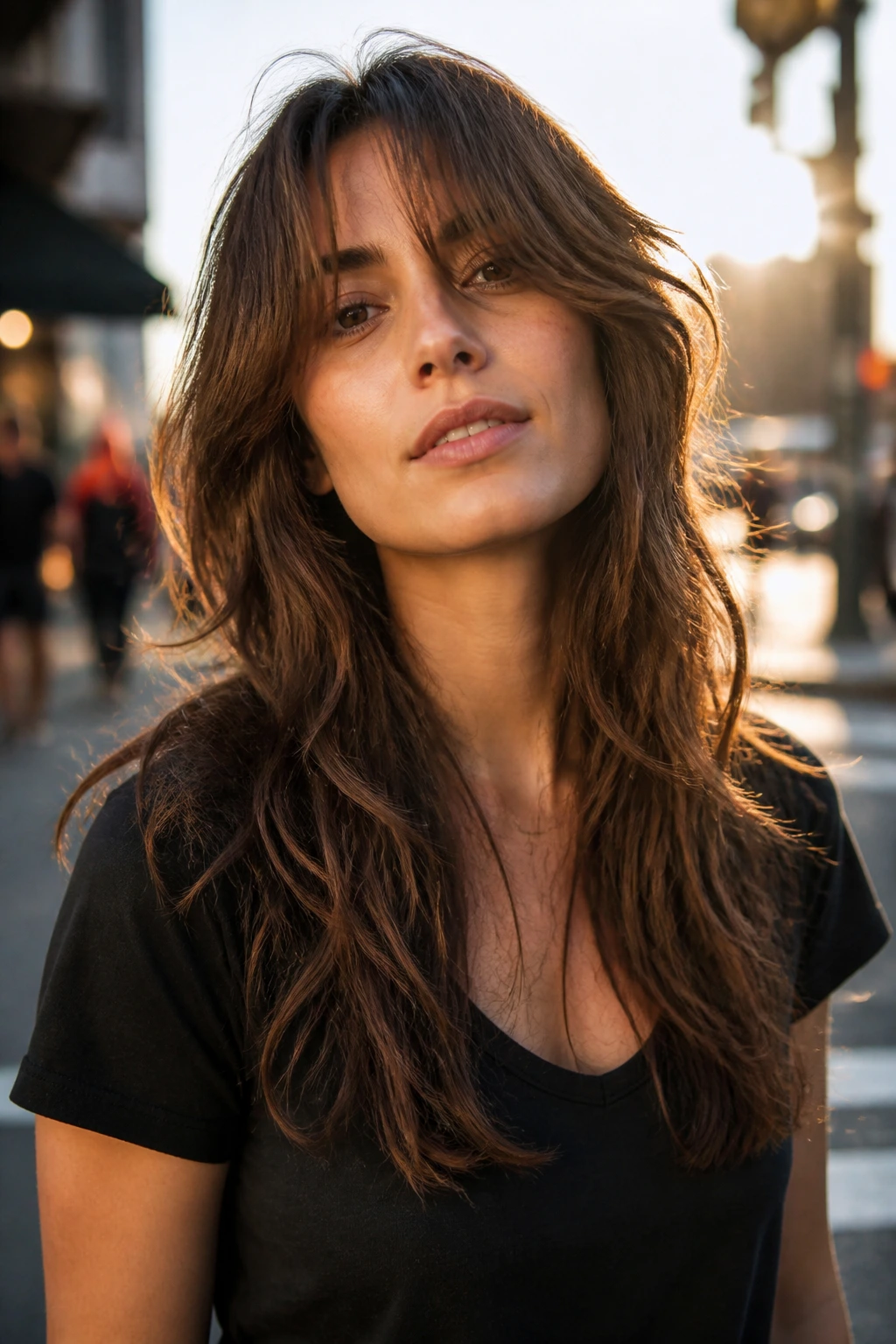 Close-up portrait of a person with a long layered shag that grows out well
