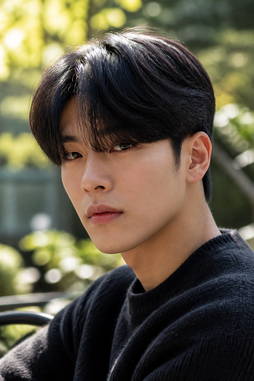 Man with long layered top and clean sides outdoors