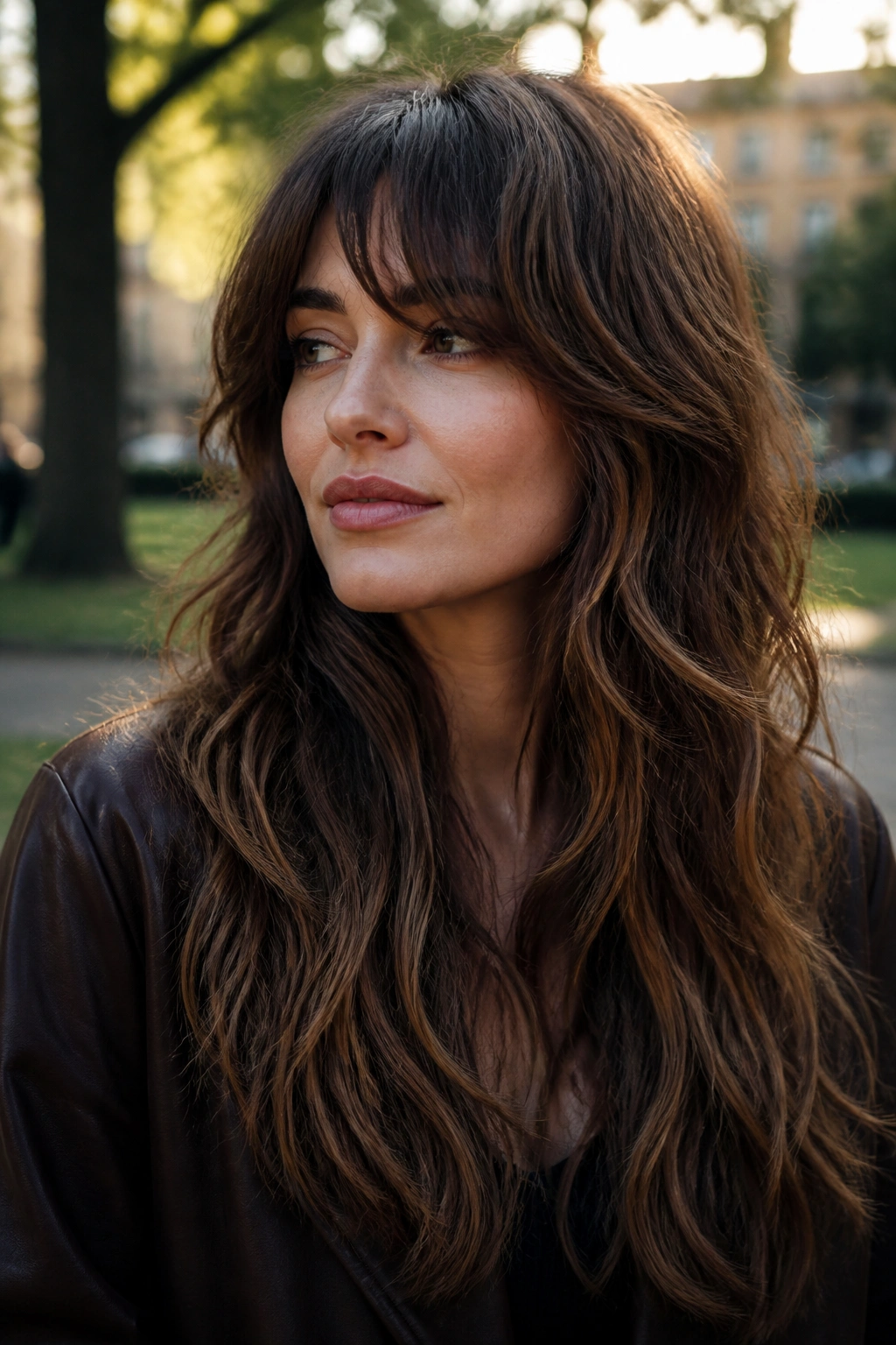 Close-up of a real woman with a long shag and soft fringe