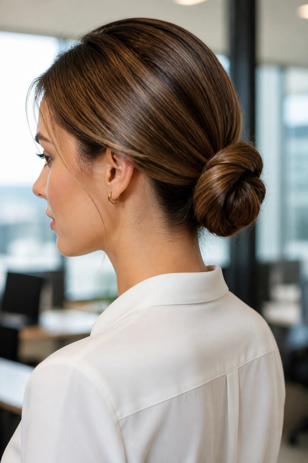 Close-up of Loop-Through Bun on a real woman showing the looped ponytail