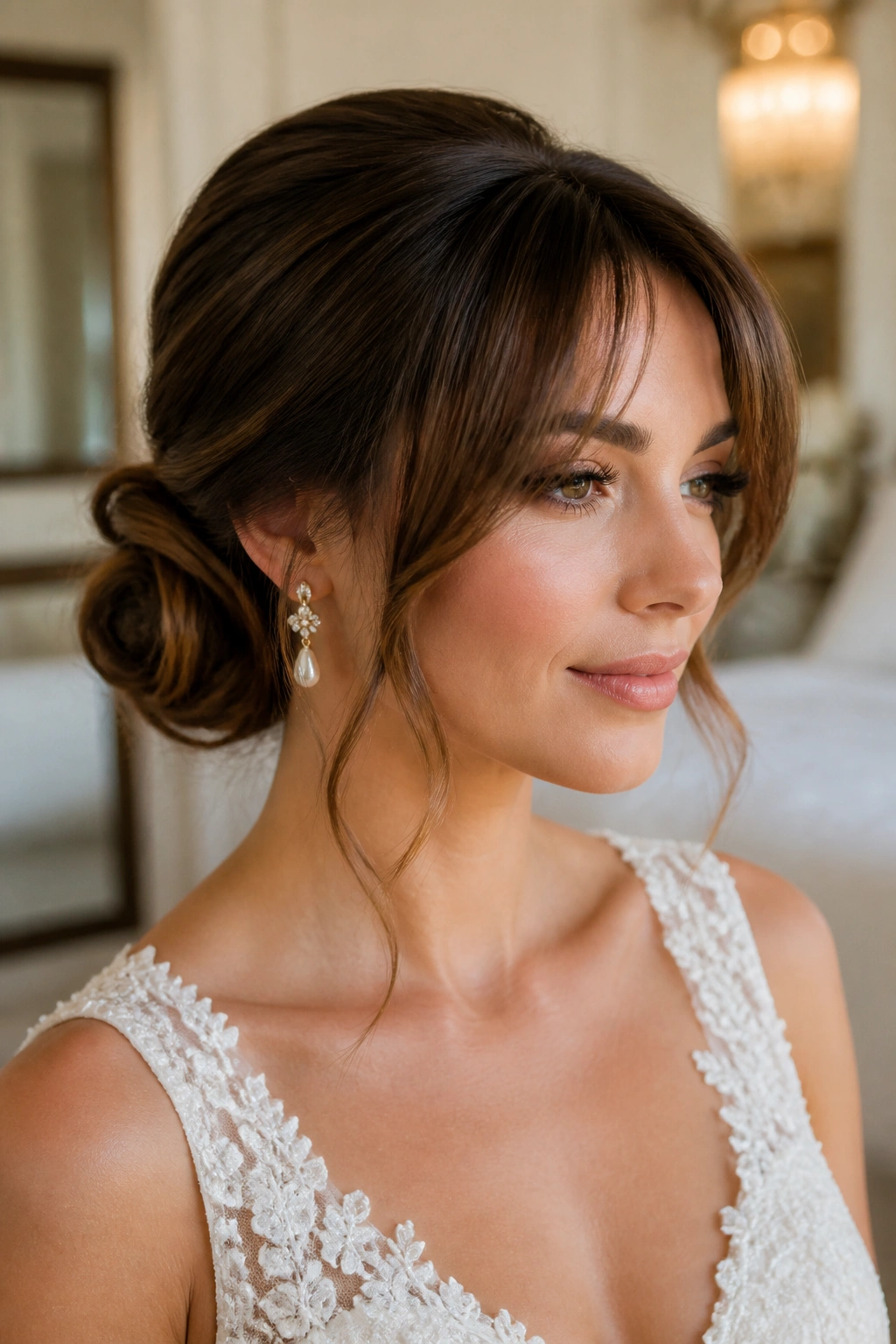 Bride with a looped knot and curtain fringe