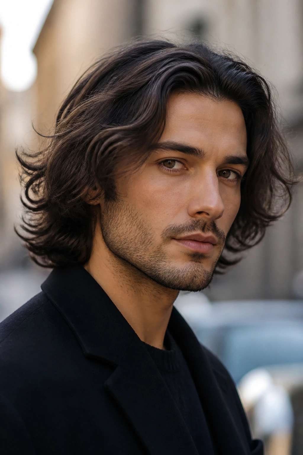Portrait of a man with loose waves outdoors