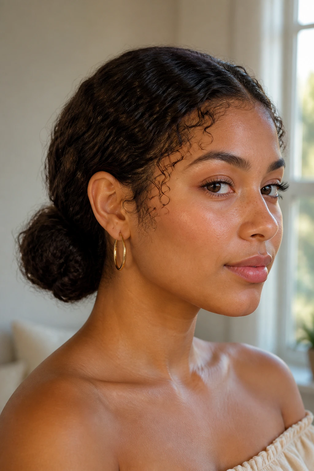 Low bun hairstyle for mixed hair on a real person