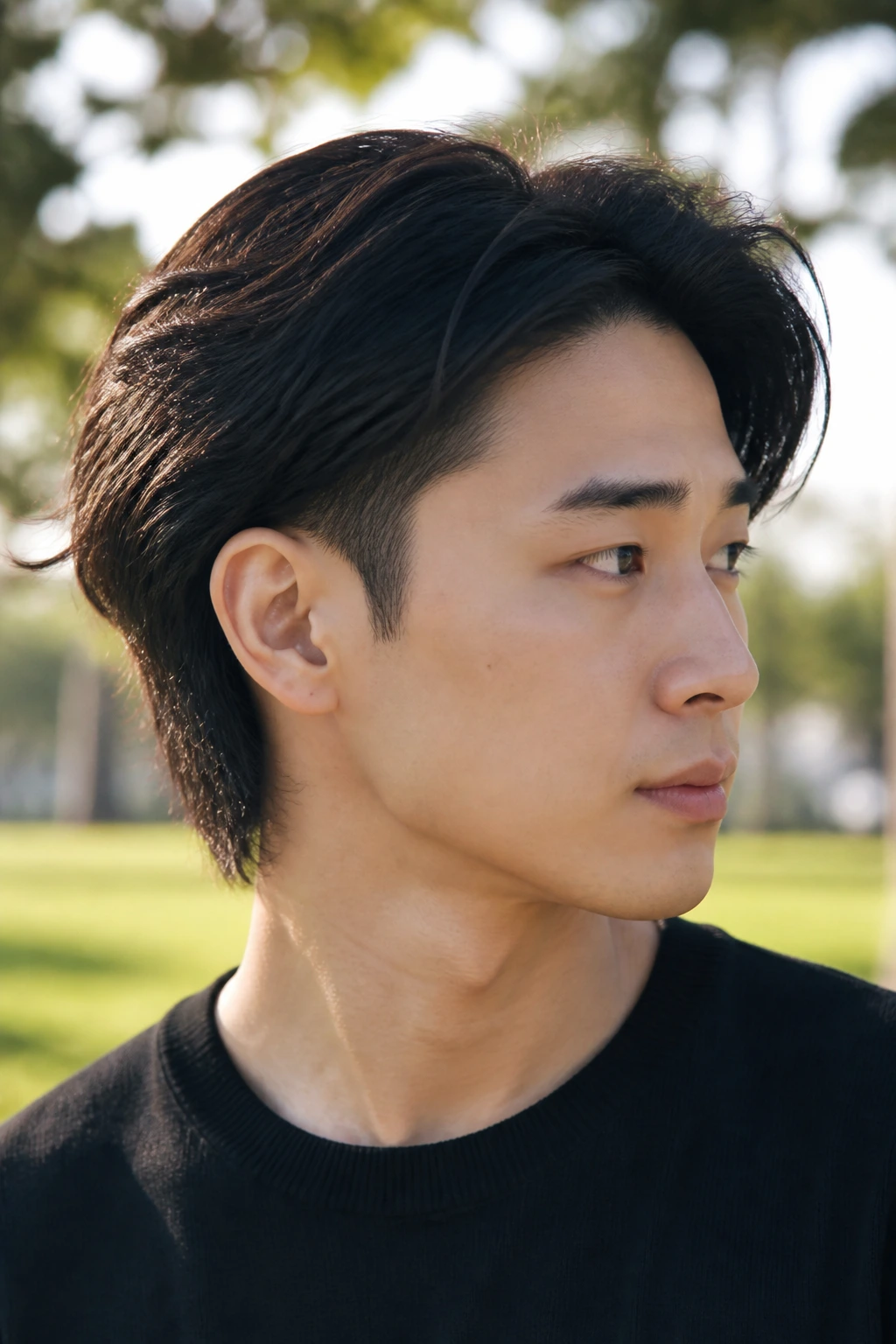 Portrait of a man with a low taper and long loose length