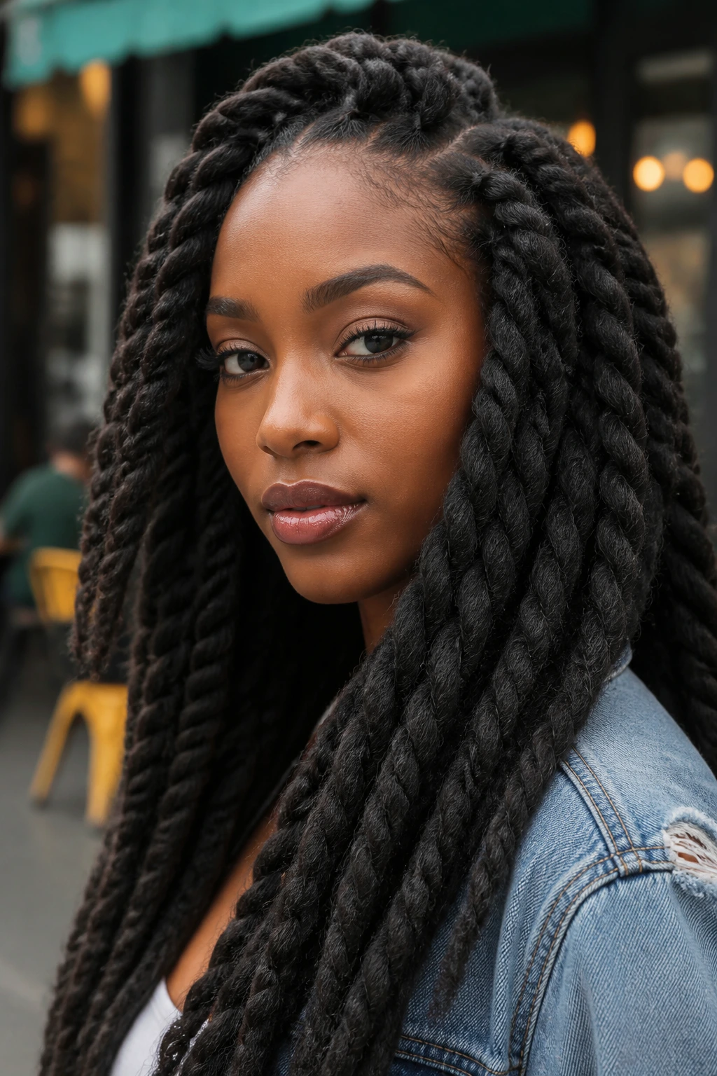 Close-up of Marley twists on a real woman outdoors
