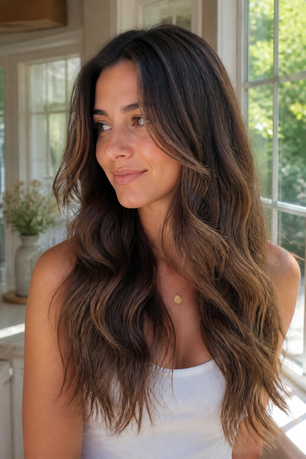 Woman with soft mermaid waves and long layers