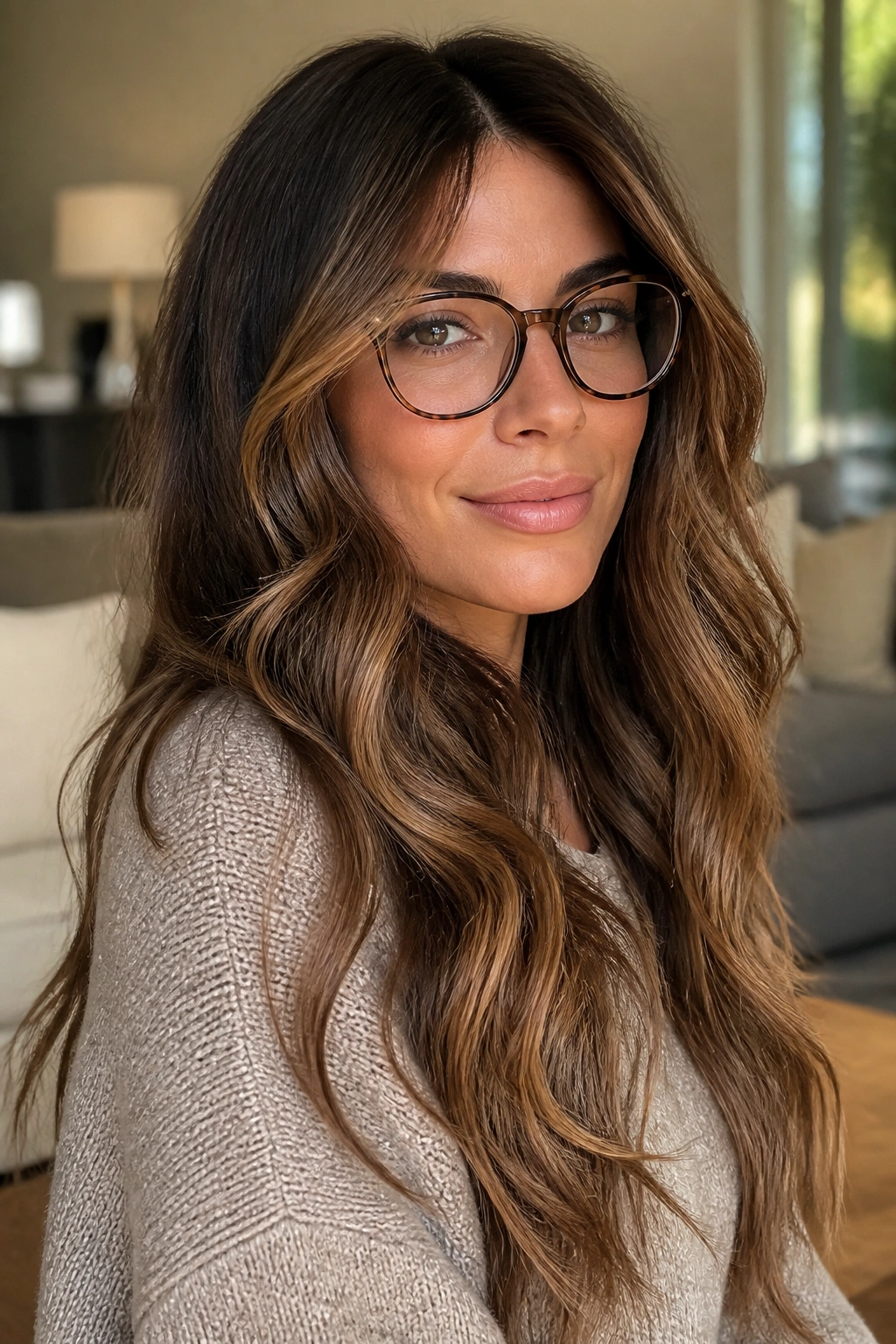 Close-up portrait of a real woman with brushed-out mermaid waves.