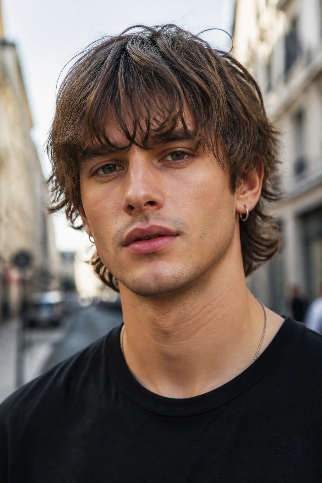 Man with messy fringe outdoors