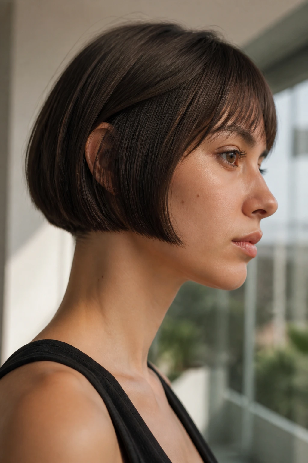 Close-up of Micro Bob hairstyle on real woman