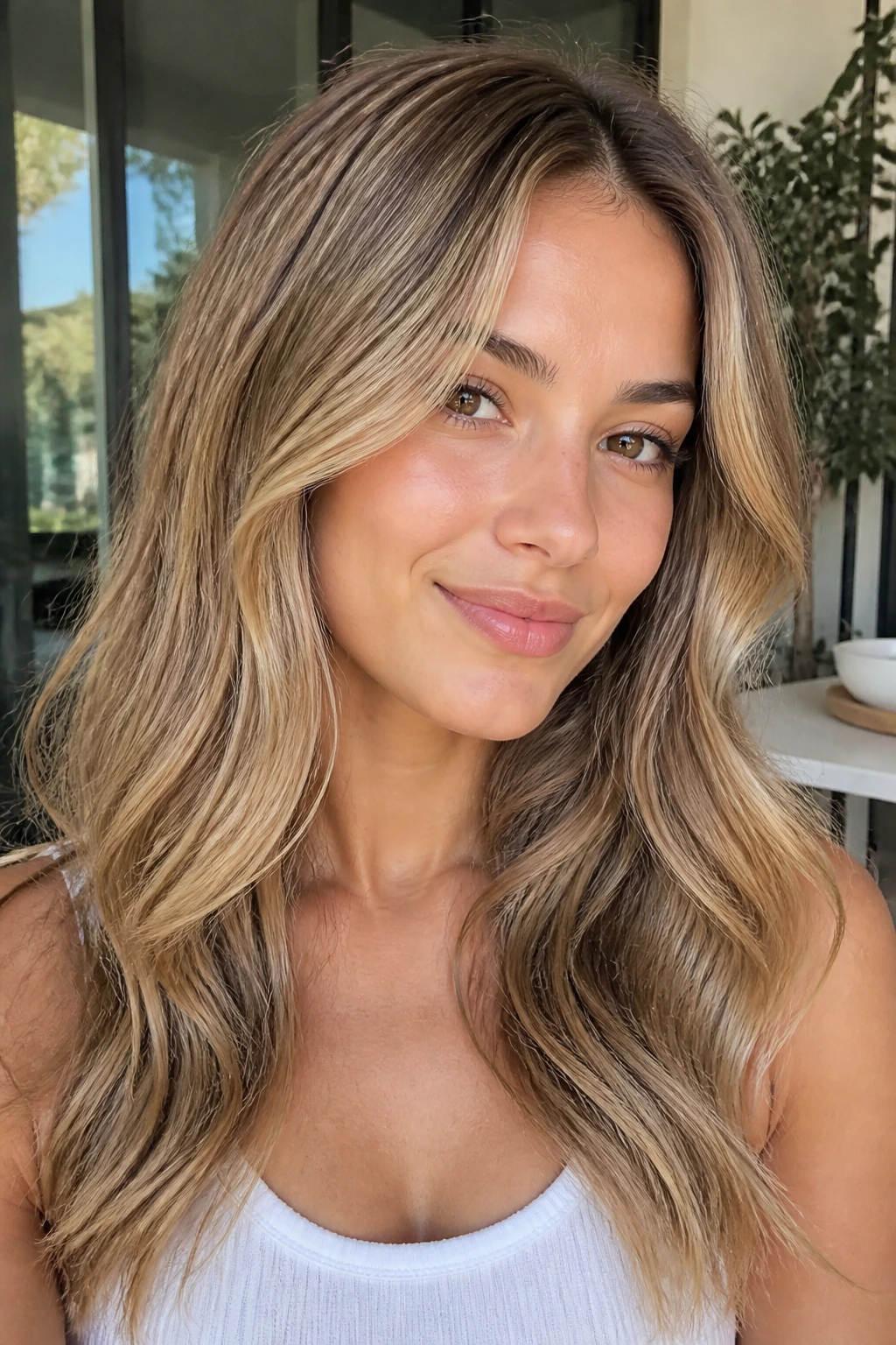 Portrait of a woman with a subtle micro-foil glow across her hair