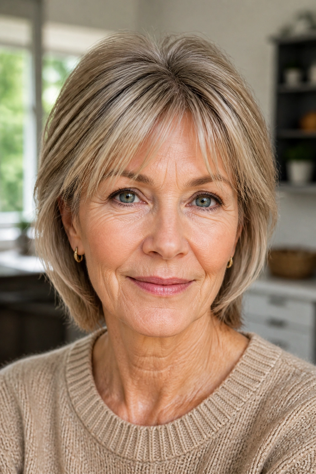 Close-up of a real woman with micro-highlights making fine hair look fuller.