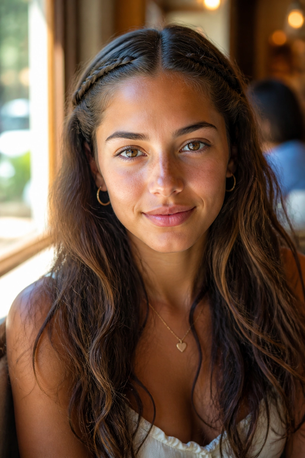 Front view of mini braids at the hairline with loose waves