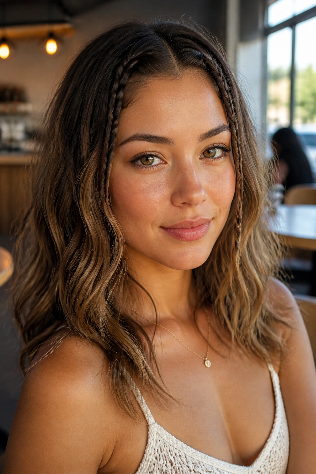 Real woman with double mini braids and loose waves