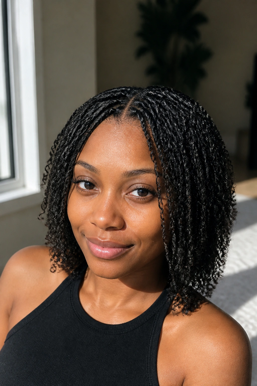 Real person with mini twists for tight curls