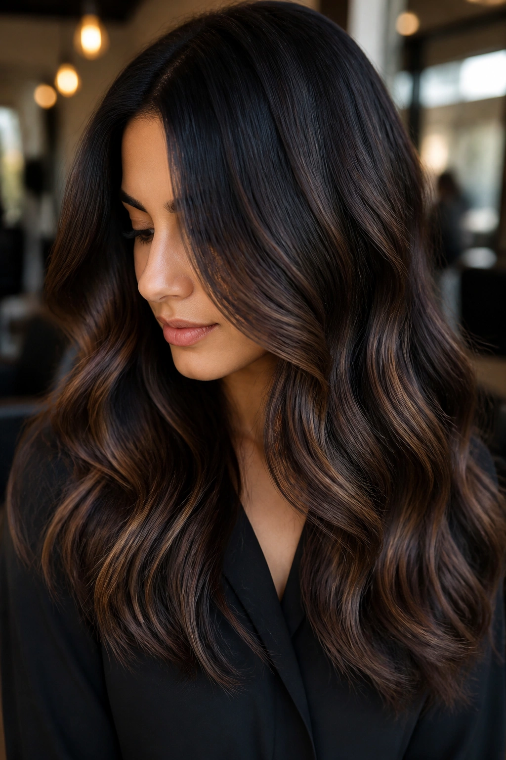 Two-tone mocha espresso balayage on dark hair