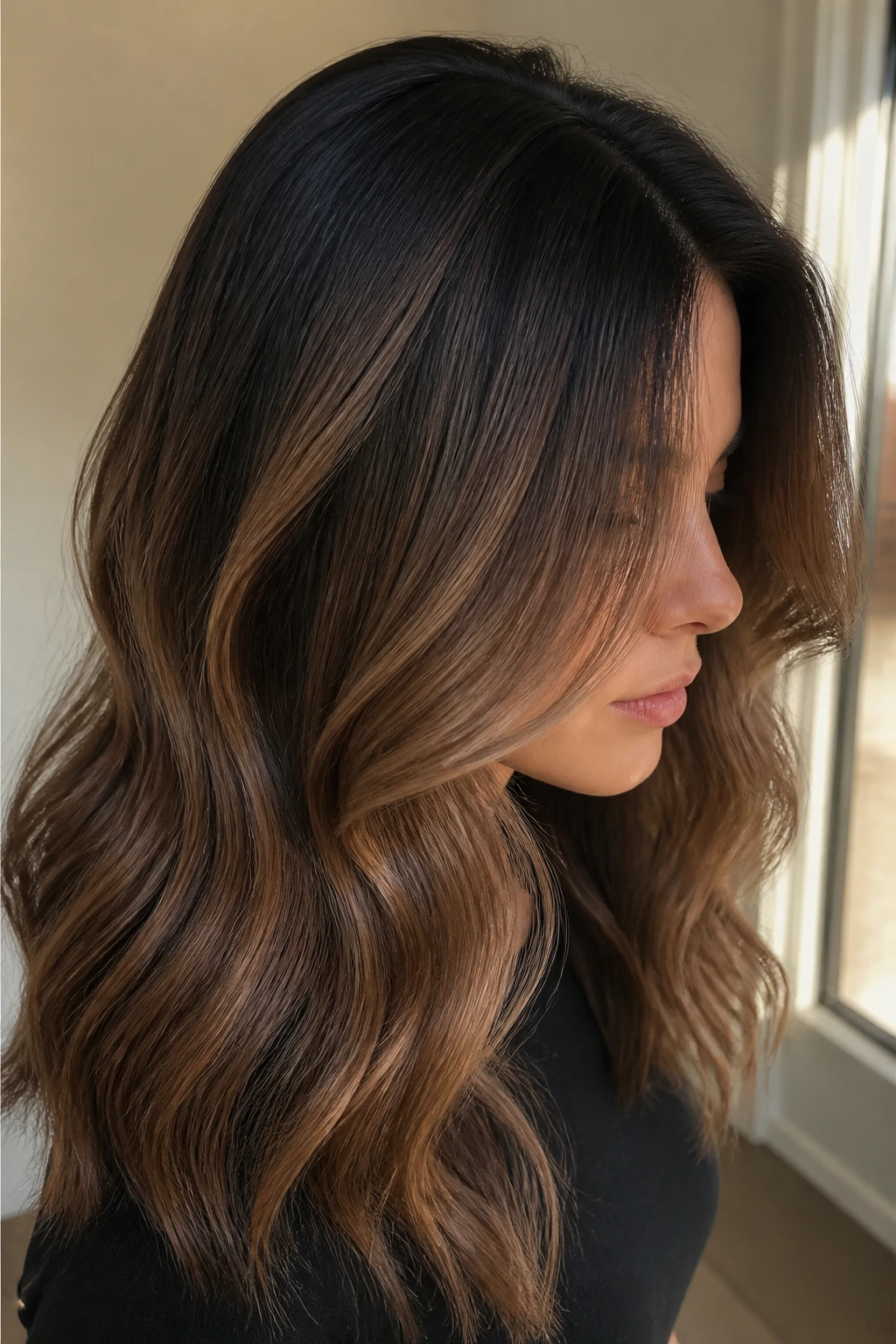 Brunette with mocha melt and shadow root