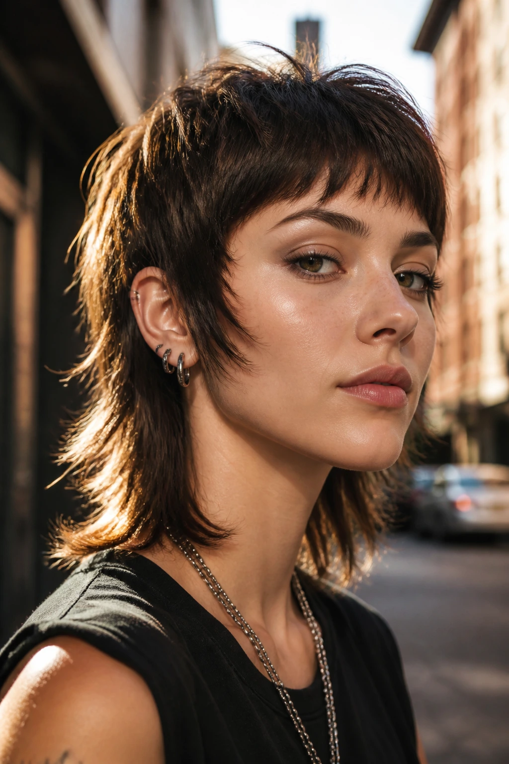 Portrait of a real person with a modern mullet including short front and long back