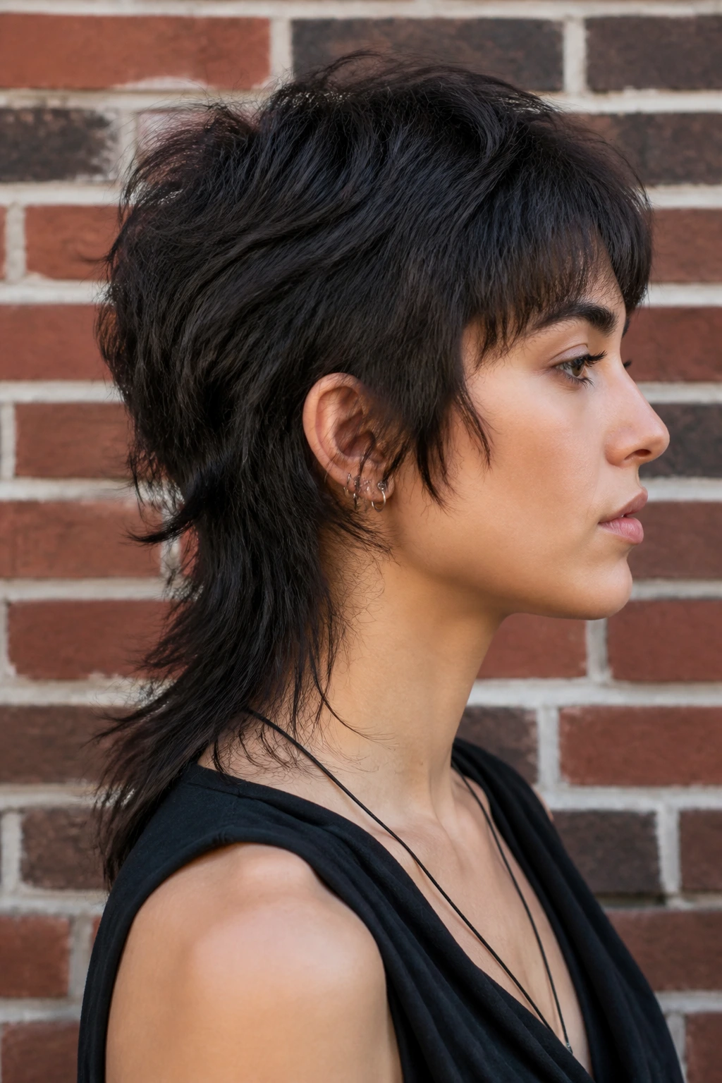 Side-profile of a real person with a modern mullet hairstyle