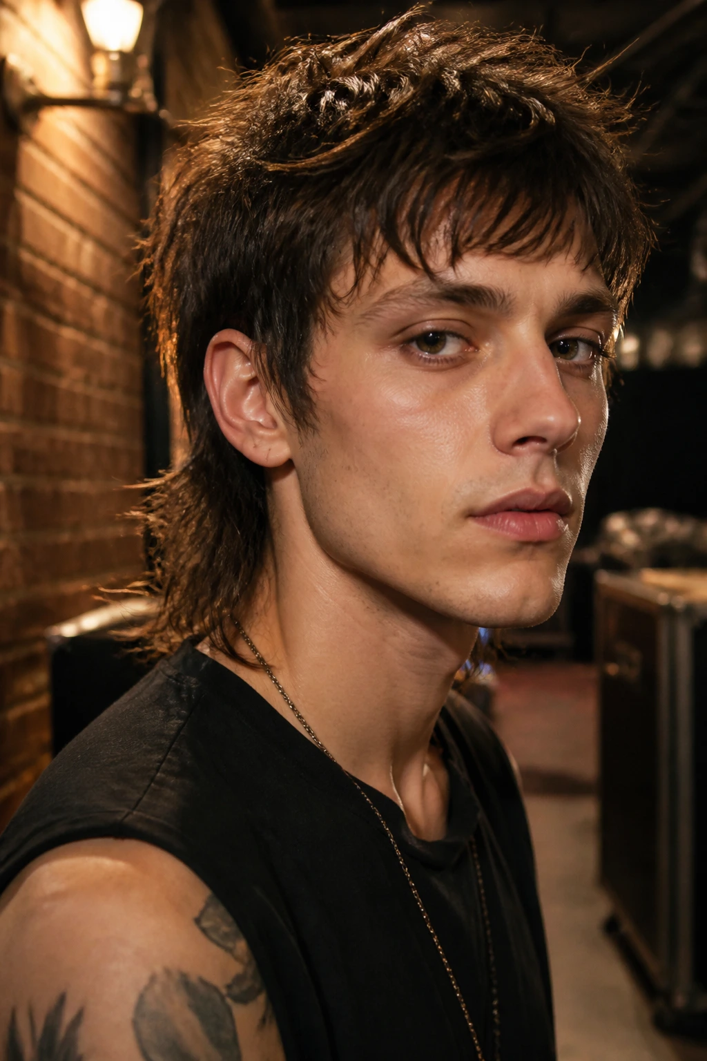 Portrait of a real person with a modern mullet hairstyle.