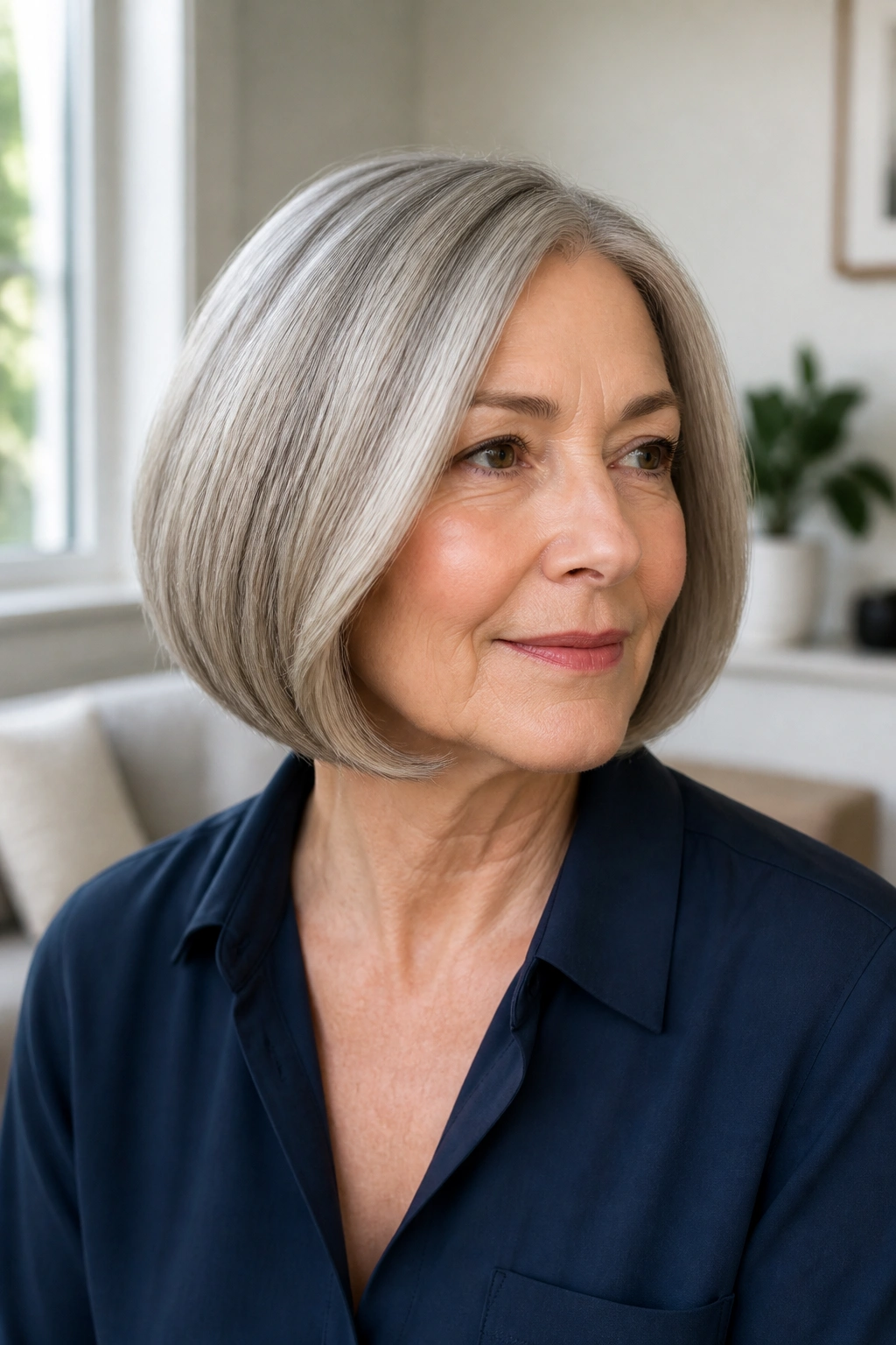 Head-and-shoulders portrait of woman with modern pageboy and soft under-curve