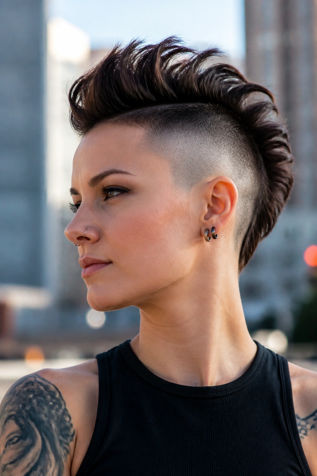 Real person with mohawk-inspired undercut and elevated center strip.