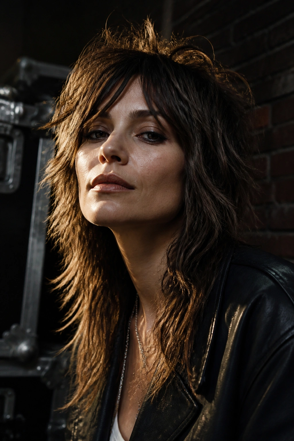 Real woman with mullet-leaning rocker shag close-up