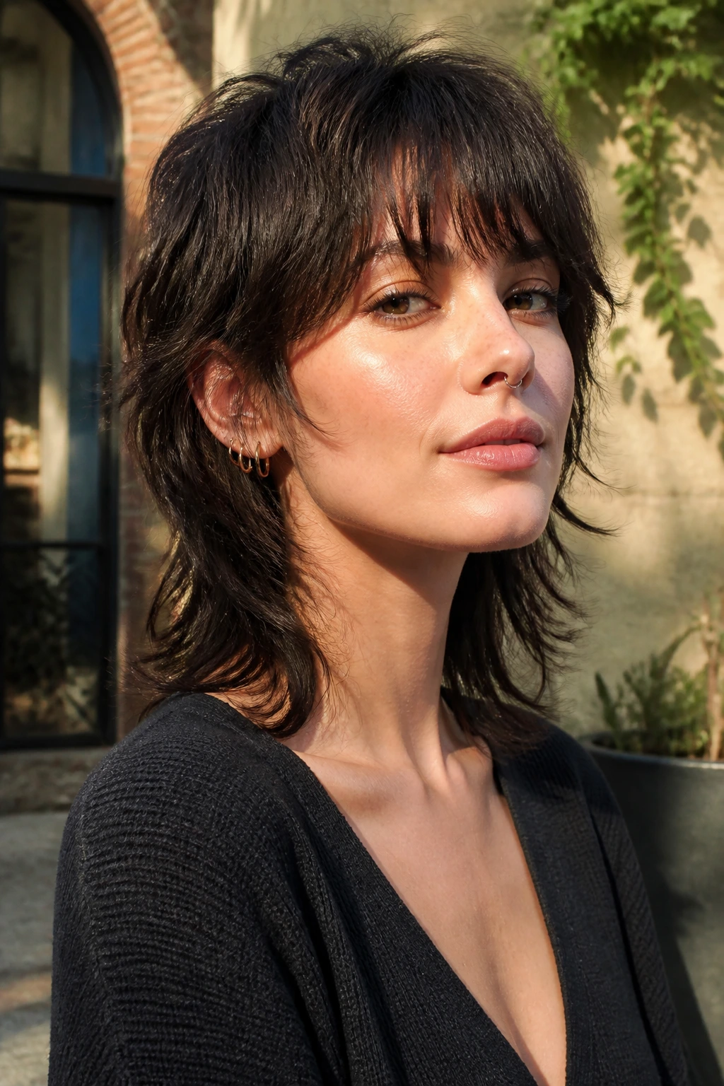 Close-up portrait of real person with mullet-leaning shag