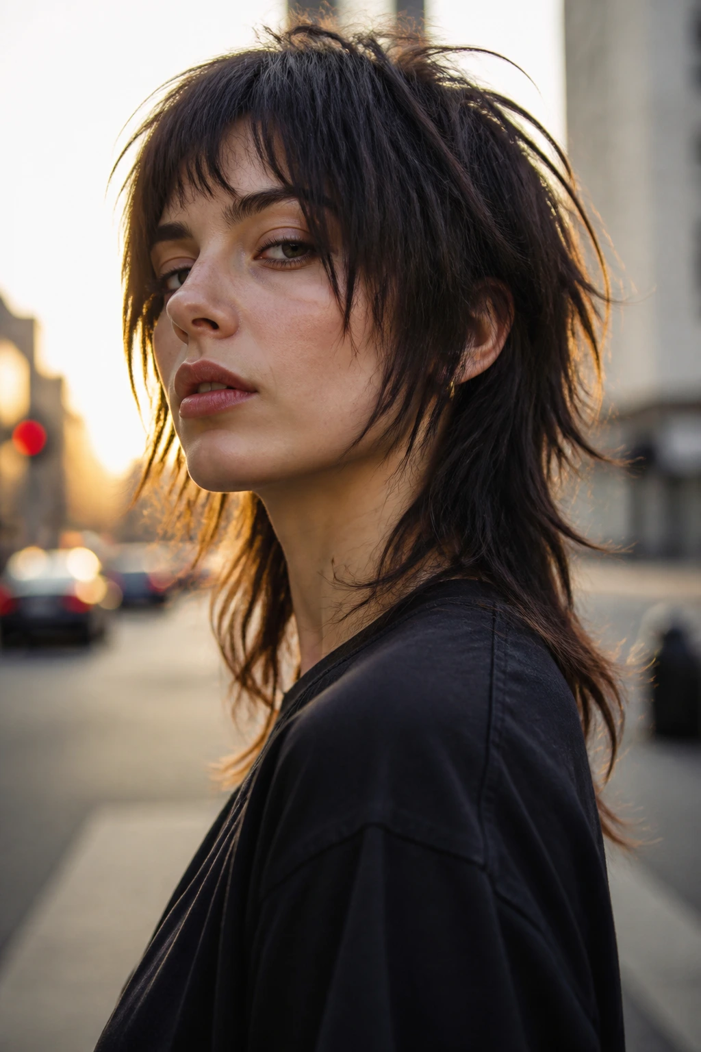 Close-up of a real person with a mullet-leaning wolf cut and a narrow face frame.