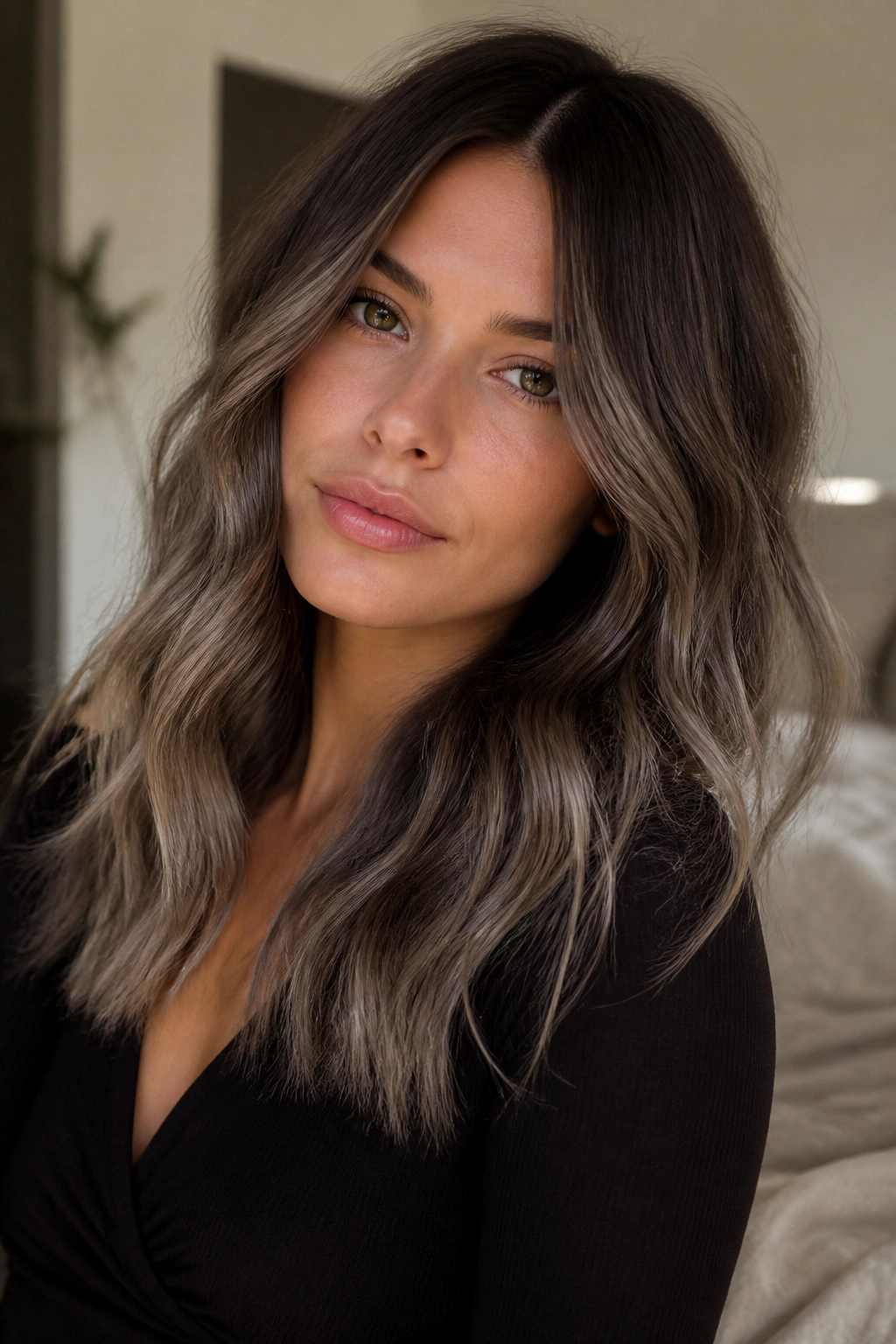 Brunette with mushroom brown and smoky ash ends